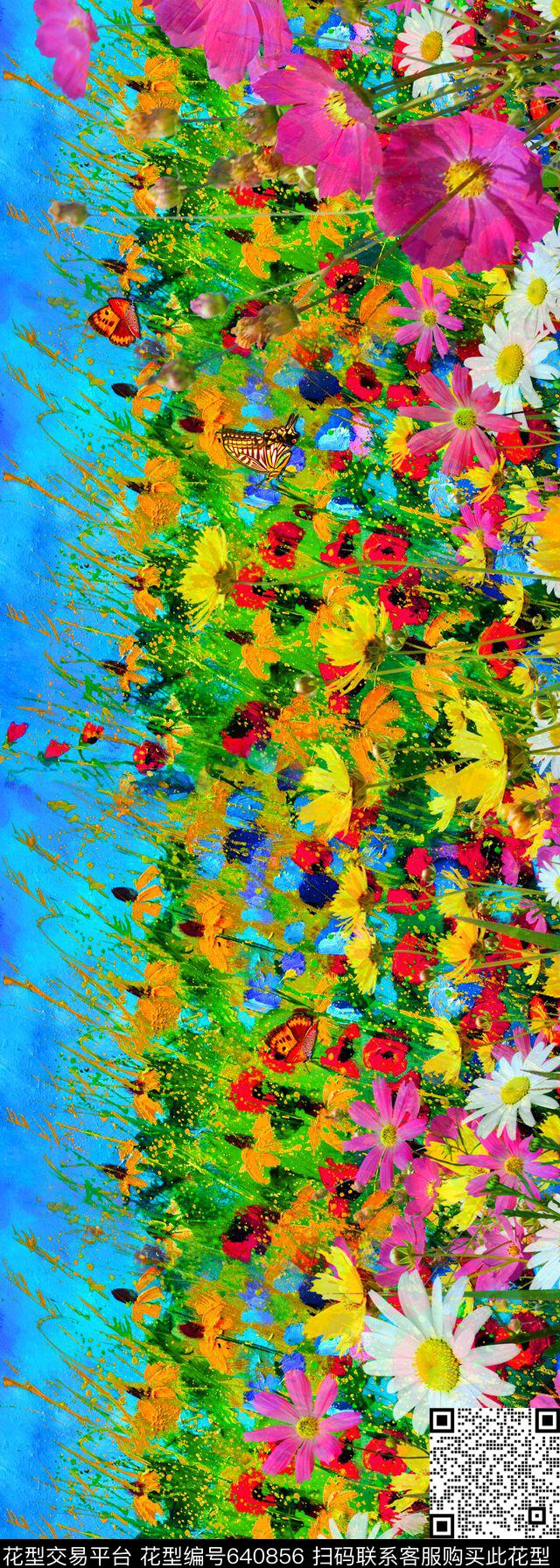 艺术风格丝巾花卉花朵数码印花华亿平台下载（图片编号: 640856） - 瓦栏（Walan）