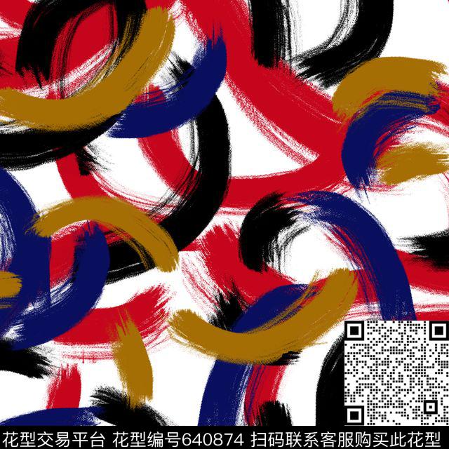 抽象水墨纹理抽象几何数码印花华亿平台下载（图片编号: 640874） - 瓦栏（Walan）