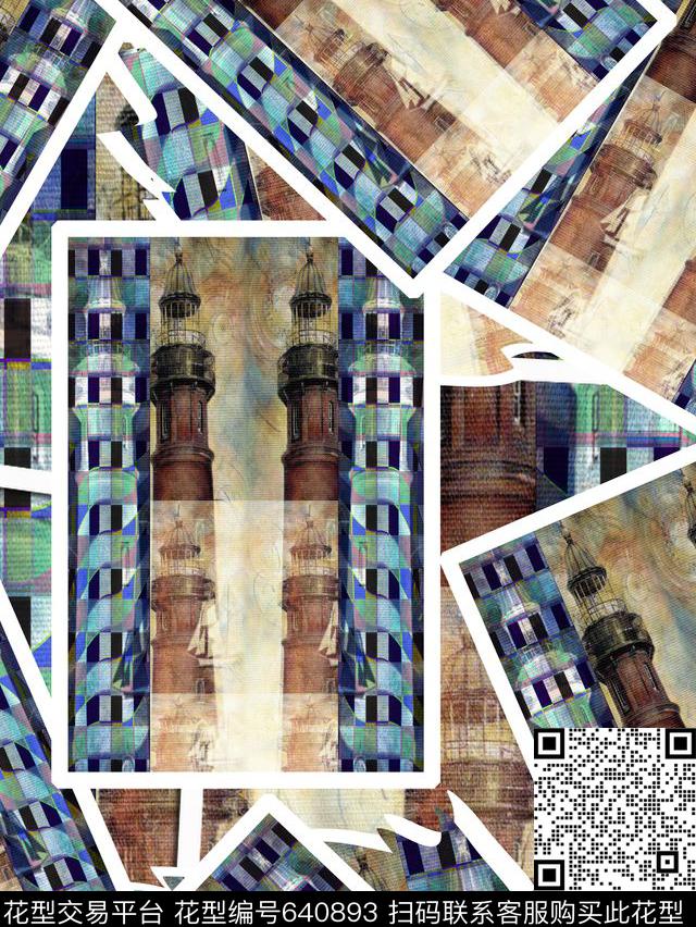 建筑风景格子数码印花华亿平台下载（图片编号: 640893） - 瓦栏（Walan）