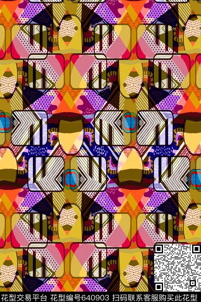 菱形方格不规则几何传统印花华亿平台下载（图片编号: 640903） - 瓦栏（Walan）