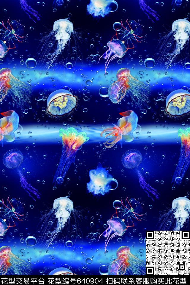 热带鱼水母大海数码印花华亿平台下载（图片编号: 640904） - 瓦栏（Walan）