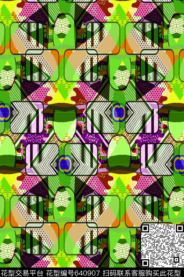 菱形方格不规则几何传统印花华亿平台下载（图片编号: 640907） - 瓦栏（Walan）