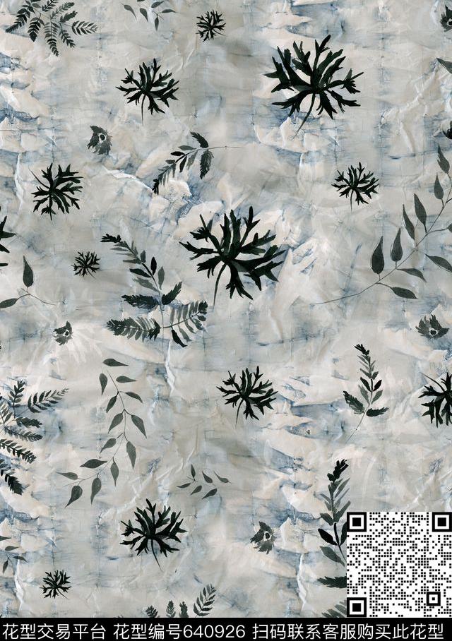 花卉叶子灰绿数码印花华亿平台下载（图片编号: 640926） - 瓦栏（Walan）