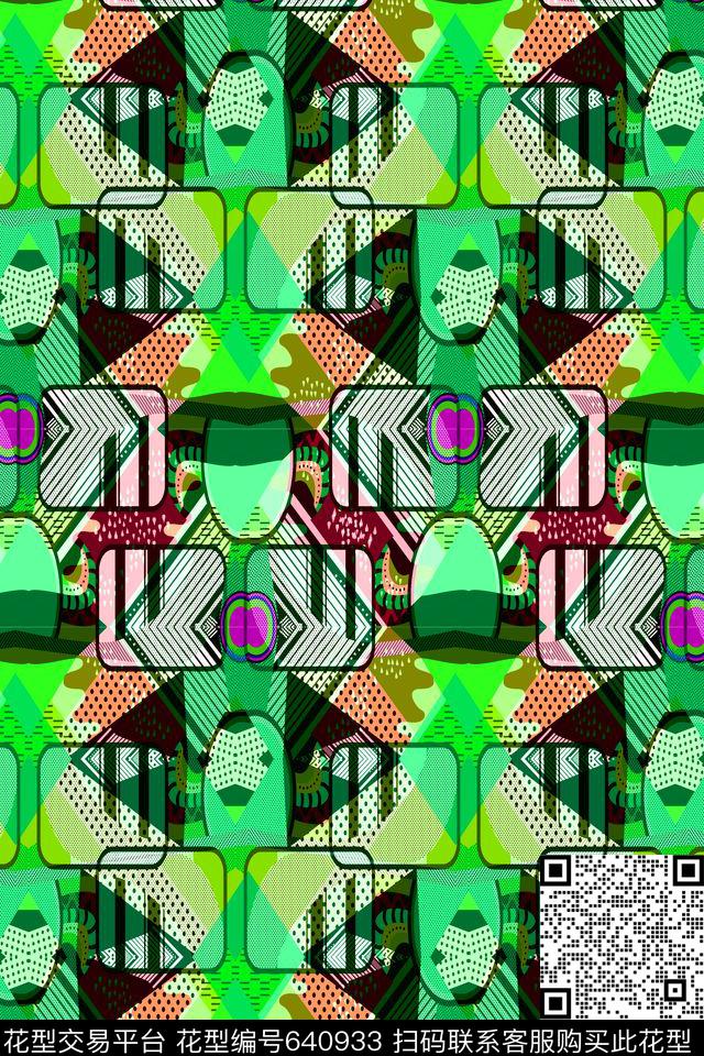 菱形方格不规则几何传统印花华亿平台下载（图片编号: 640933） - 瓦栏（Walan）