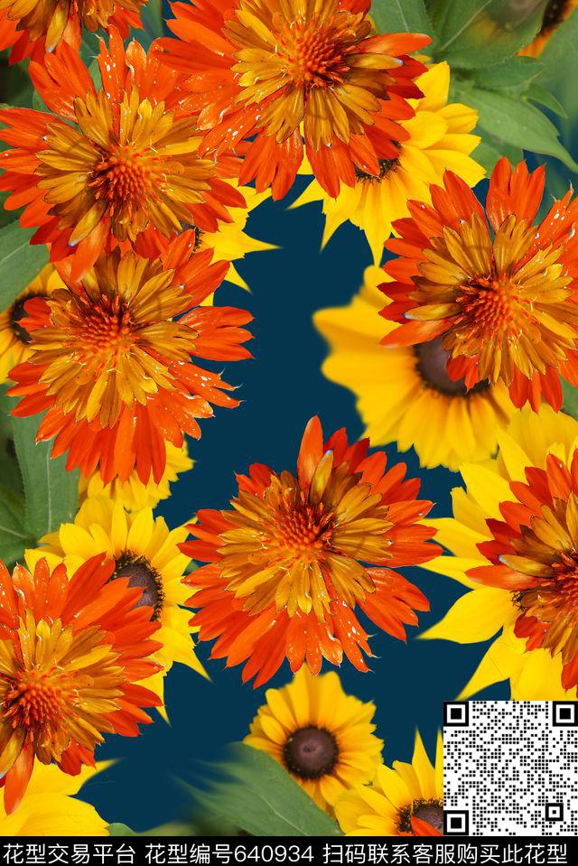 大气时尚风花朵花卉数码印花华亿平台下载（图片编号: 640934） - 瓦栏（Walan）