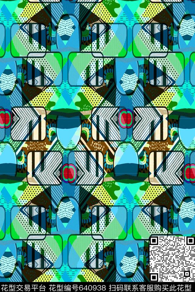 菱形方格不规则几何传统印花华亿平台下载（图片编号: 640938） - 瓦栏（Walan）