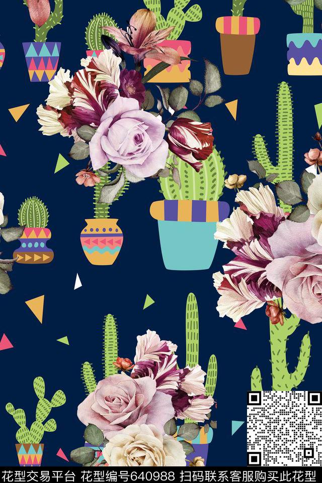 花卉仙人掌花盆数码印花华亿平台下载（图片编号: 640988） - 瓦栏（Walan）