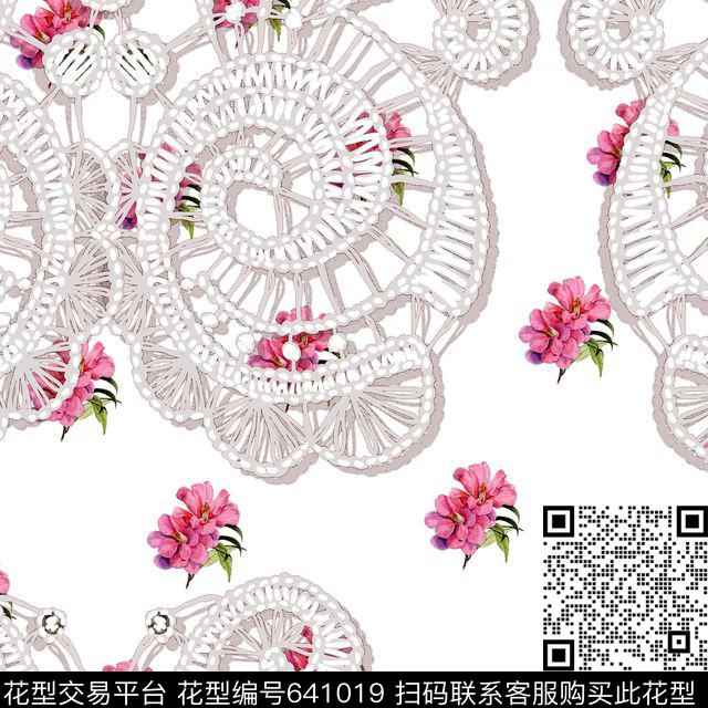 花朵花卉立体绣花蕾丝数码印花华亿平台下载（图片编号: 641019） - 瓦栏（Walan）
