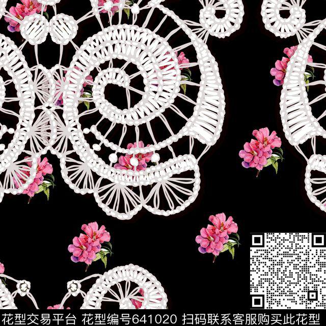 花朵花卉立体绣花蕾丝数码印花华亿平台下载（图片编号: 641020） - 瓦栏（Walan）