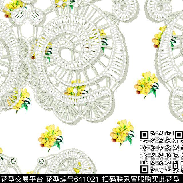 花朵花卉立体绣花蕾丝数码印花华亿平台下载（图片编号: 641021） - 瓦栏（Walan）