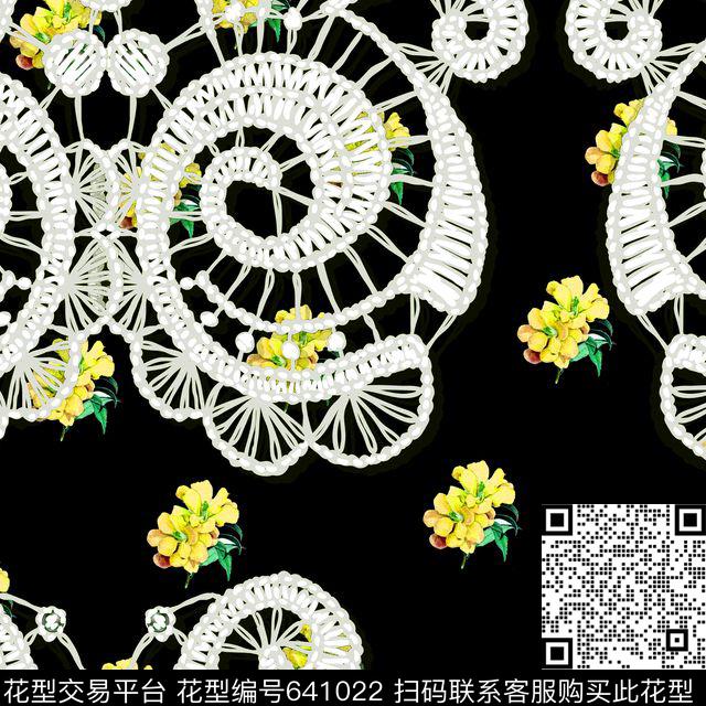 花朵花卉立体绣花蕾丝数码印花华亿平台下载（图片编号: 641022） - 瓦栏（Walan）