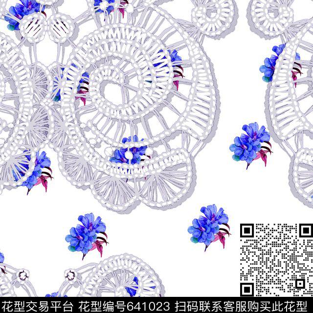 花朵花卉立体绣花蕾丝数码印花华亿平台下载（图片编号: 641023） - 瓦栏（Walan）