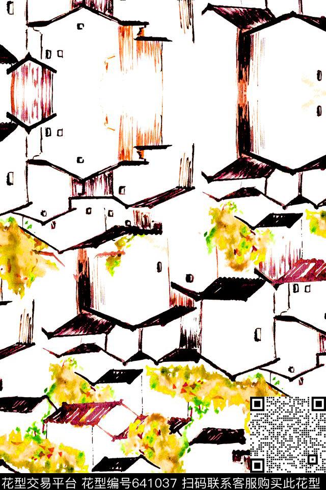 中国风水彩手绘数码印花华亿平台下载（图片编号: 641037） - 瓦栏（Walan）