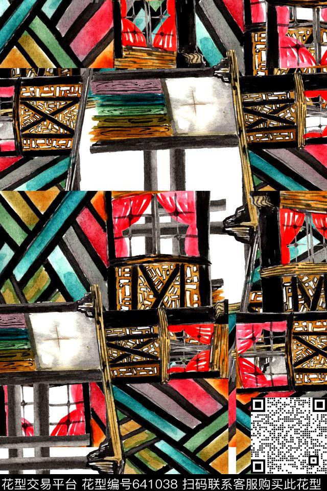 色块手绘不规则几何数码印花华亿平台下载（图片编号: 641038） - 瓦栏（Walan）