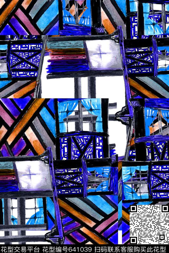 色块手绘不规则几何数码印花华亿平台下载（图片编号: 641039） - 瓦栏（Walan）