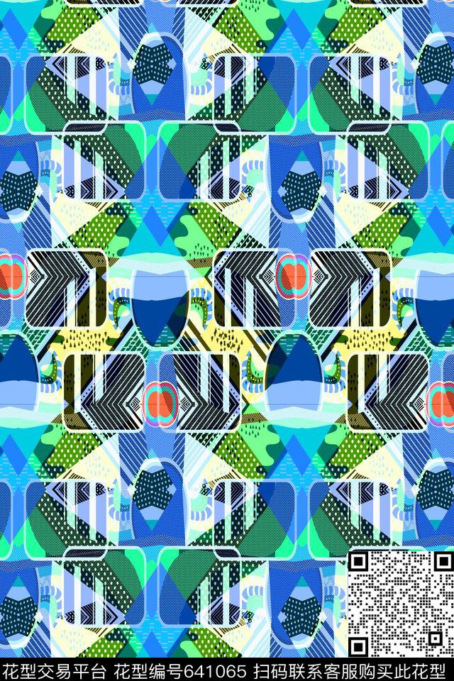 菱形方格不规则几何传统印花华亿平台下载（图片编号: 641065） - 瓦栏（Walan）