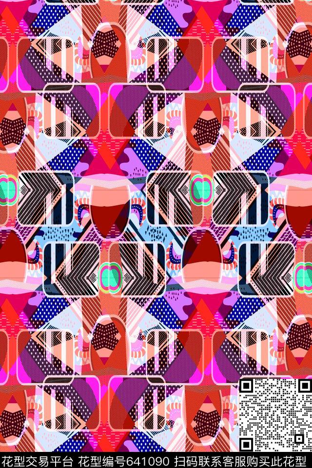 菱形方格不规则几何传统印花华亿平台下载（图片编号: 641090） - 瓦栏（Walan）