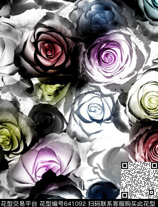花朵花卉水墨数码印花华亿平台下载（图片编号: 641092） - 瓦栏（Walan）