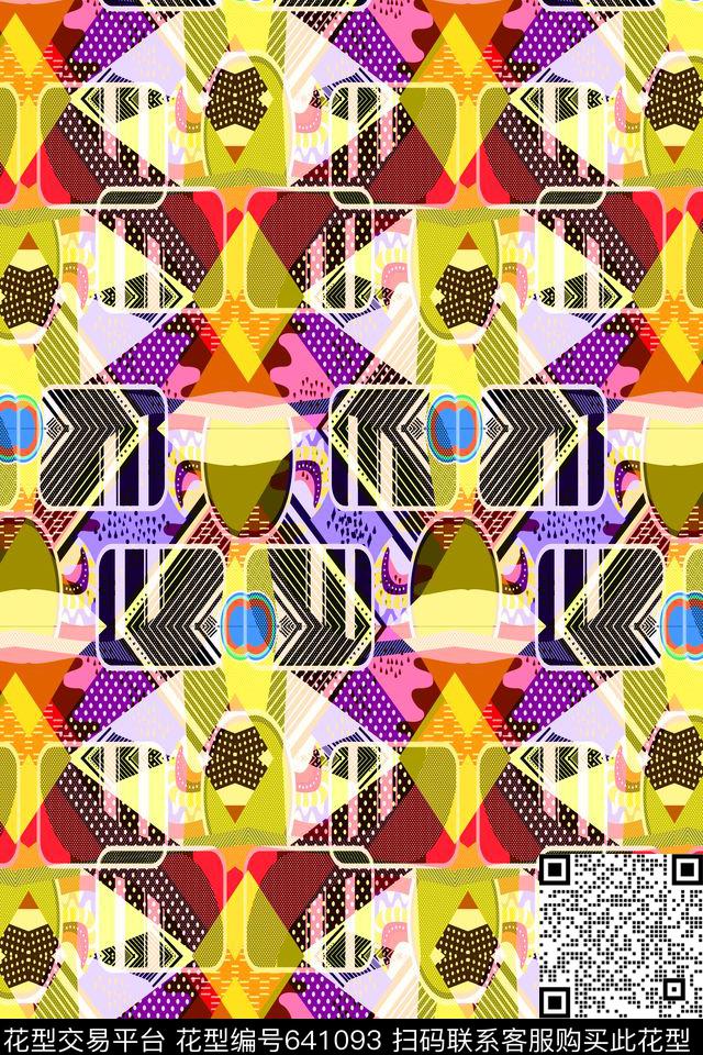 菱形方格不规则几何传统印花华亿平台下载（图片编号: 641093） - 瓦栏（Walan）