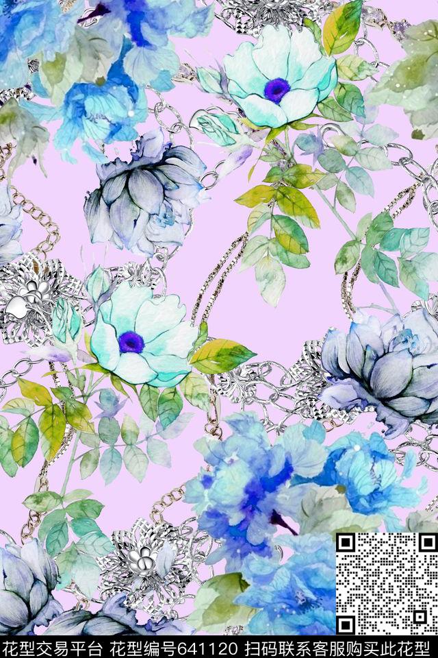 水彩花卉珠宝数码印花华亿平台下载（图片编号: 641120） - 瓦栏（Walan）