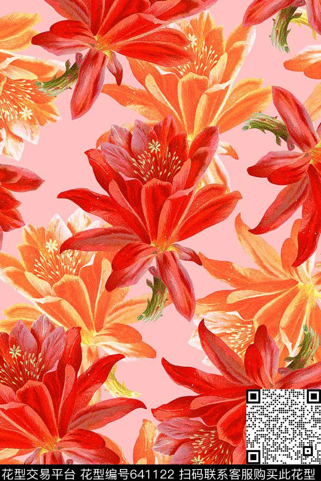 时尚大牌女装裙子花卉花朵数码印花时尚潮流女装春夏流行印花潮流复古艳丽数码印花华亿平台下载（图片编号: 641122） - 瓦栏（Walan）