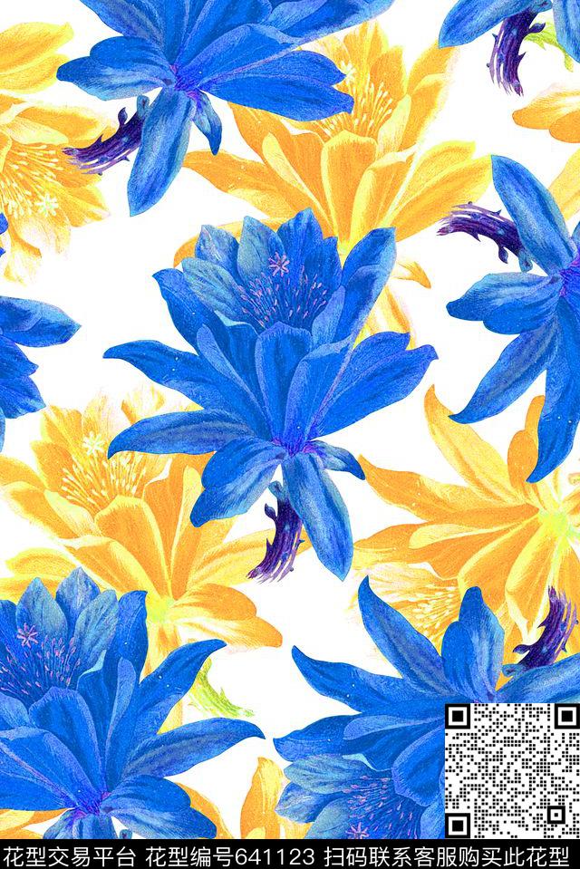 时尚大牌女装裙子花卉花朵数码印花时尚潮流女装春夏流行印花潮流复古艳丽数码印花华亿平台下载（图片编号: 641123） - 瓦栏（Walan）