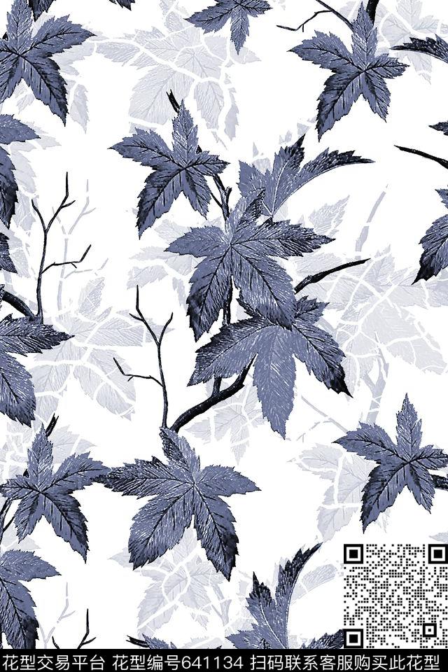 树叶树枝男装衬衫数码印花华亿平台下载（图片编号: 641134） - 瓦栏（Walan）