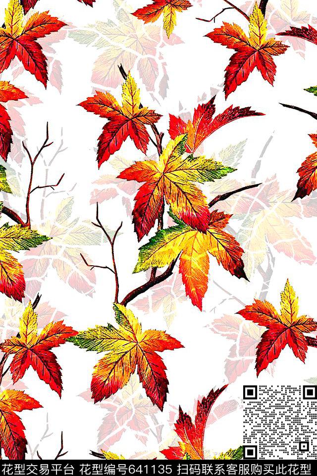 树叶树枝男装衬衫数码印花华亿平台下载（图片编号: 641135） - 瓦栏（Walan）