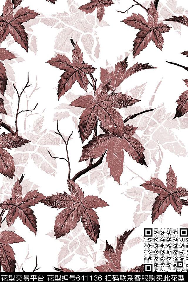 树叶树枝男装衬衫数码印花华亿平台下载（图片编号: 641136） - 瓦栏（Walan）