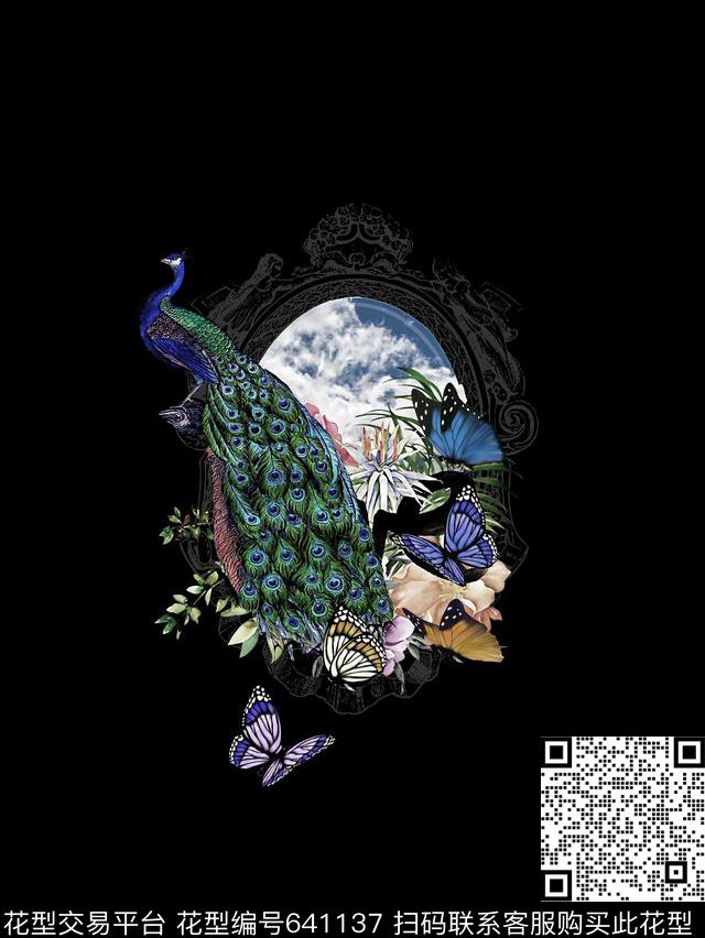 孔雀鸟花卉数码印花华亿平台下载（图片编号: 641137） - 瓦栏（Walan）