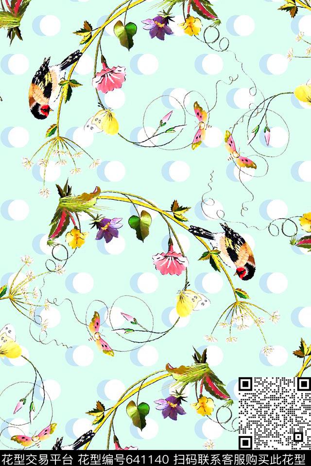 抽象手绘满版小花卉清爽女装花最新高清数码波点数码印花华亿平台下载（图片编号: 641140） - 瓦栏（Walan）
