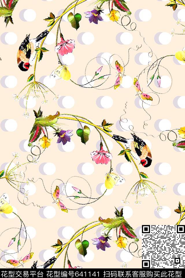 抽象手绘满版小花卉清爽女装花最新高清数码波点数码印花华亿平台下载（图片编号: 641141） - 瓦栏（Walan）