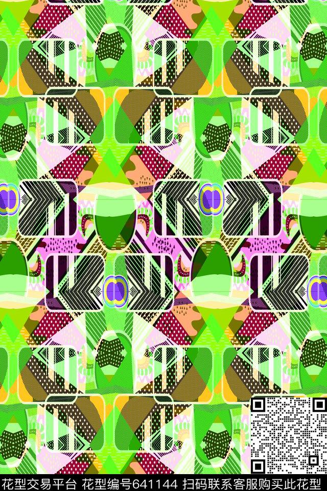 菱形方格不规则几何传统印花华亿平台下载（图片编号: 641144） - 瓦栏（Walan）