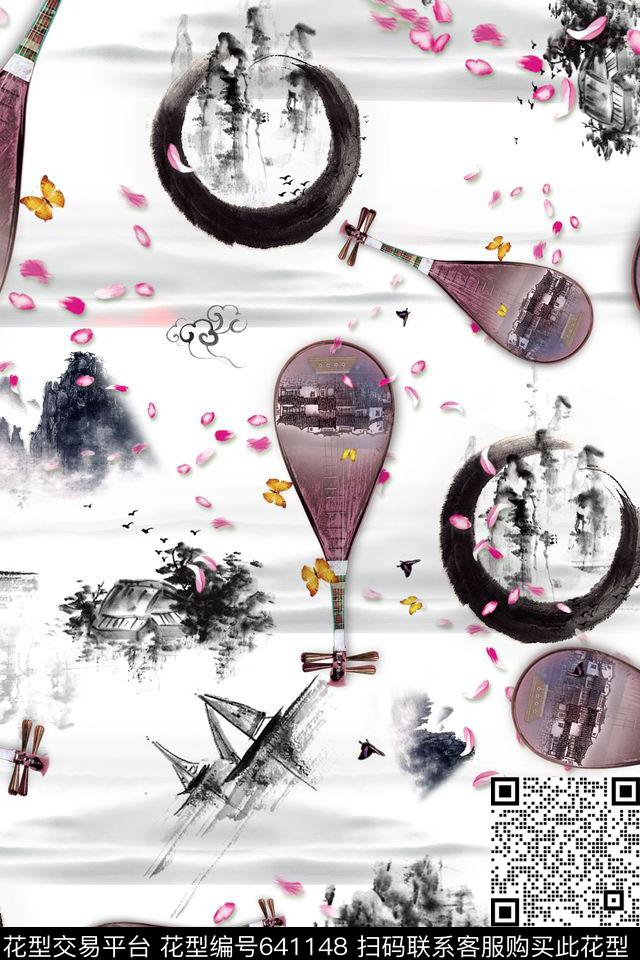 民族风中国风水墨数码印花华亿平台下载（图片编号: 641148） - 瓦栏（Walan）