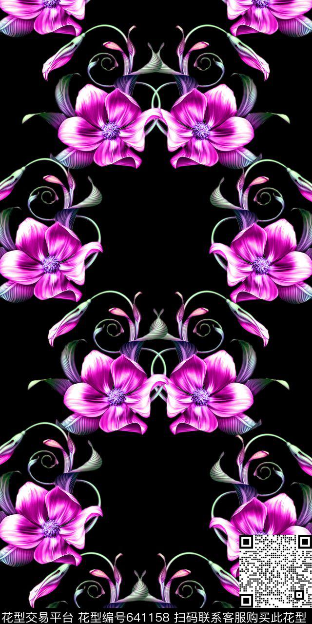 欧美手绘花卉床品数码印花华亿平台下载（图片编号: 641158） - 瓦栏（Walan）