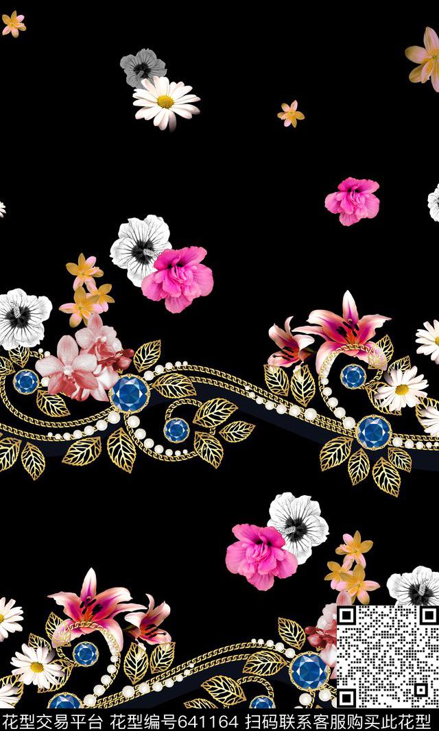 珠宝花卉水彩数码印花华亿平台下载（图片编号: 641164） - 瓦栏（Walan）