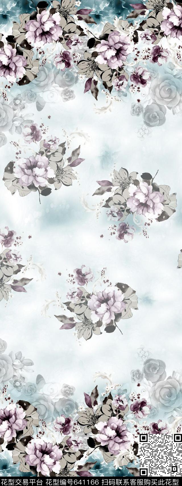 朦胧底花卉底纹数码印花华亿平台下载（图片编号: 641166） - 瓦栏（Walan）