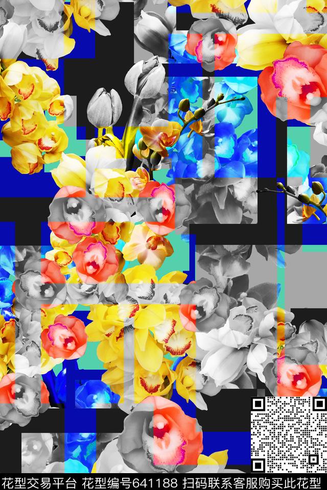 泳装几何花卉数码印花华亿平台下载（图片编号: 641188） - 瓦栏（Walan）