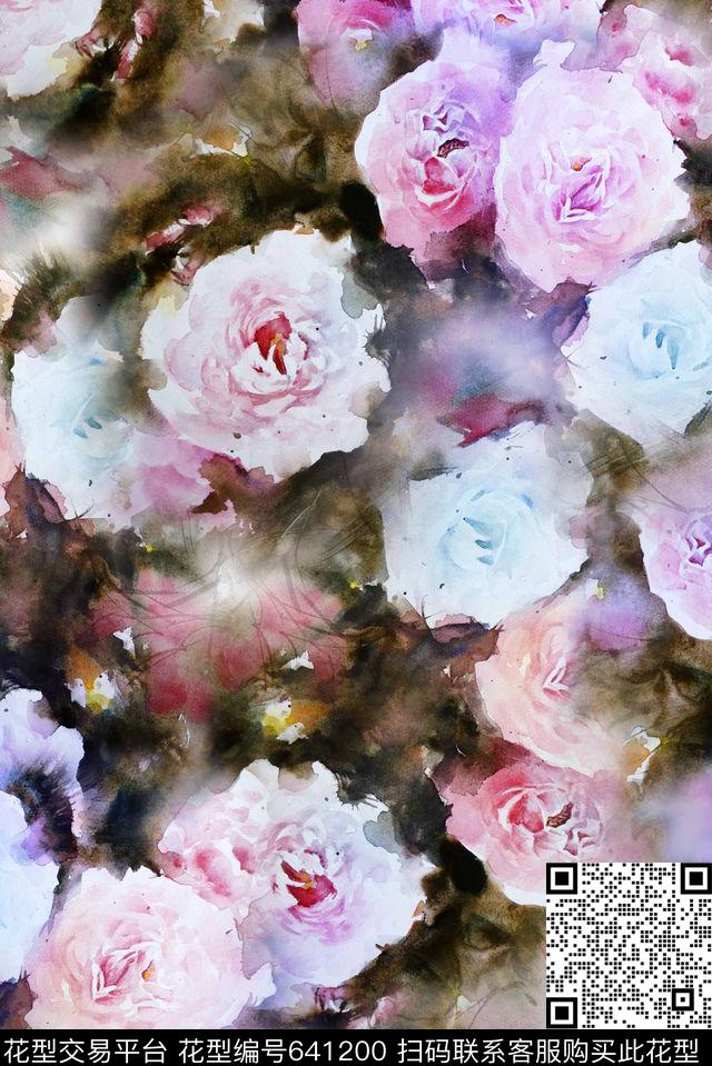 水彩手绘小花手绘水彩花水彩大气数码印花华亿平台下载（图片编号: 641200） - 瓦栏（Walan）