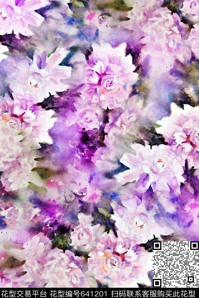 水彩手绘小花手绘水彩花水彩大气数码印花华亿平台下载（图片编号: 641201） - 瓦栏（Walan）