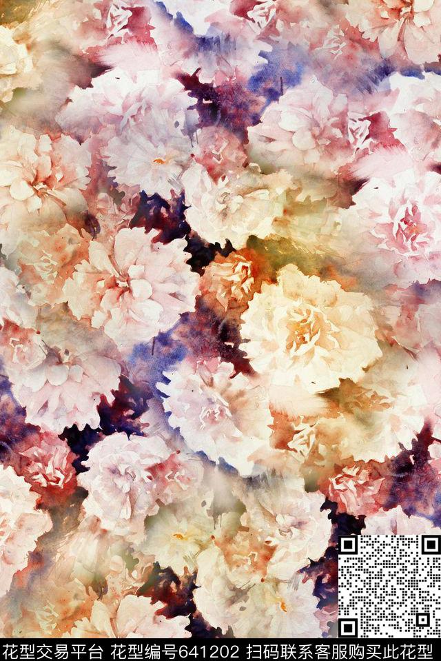 水彩手绘小花手绘水彩花水彩大气数码印花华亿平台下载（图片编号: 641202） - 瓦栏（Walan）