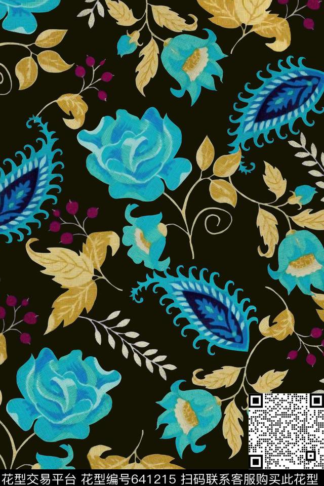 水彩花卉女装数码印花华亿平台下载（图片编号: 641215） - 瓦栏（Walan）