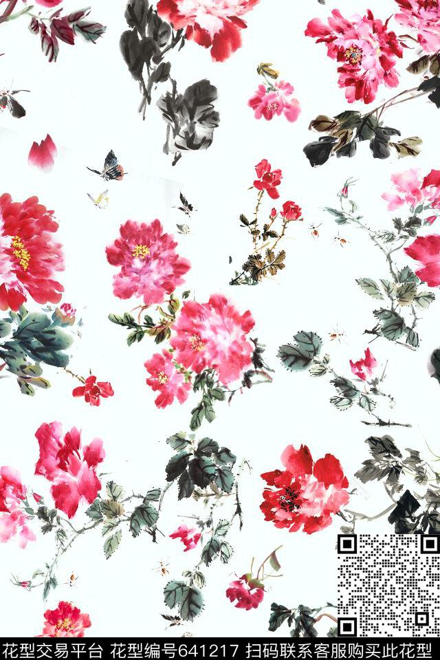 牡丹花卉传统传统印花华亿平台下载（图片编号: 641217） - 瓦栏（Walan）