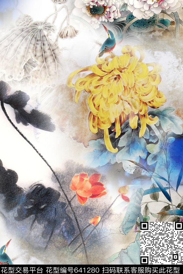 民族风中国风水墨数码印花华亿平台下载（图片编号: 641280） - 瓦栏（Walan）