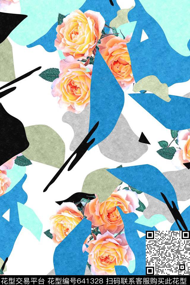 流行时尚手绘不规则几何数码印花华亿平台下载（图片编号: 641328） - 瓦栏（Walan）