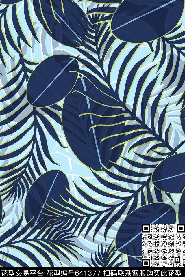 时尚热带风情棕榈叶数码印花华亿平台下载（图片编号: 641377） - 瓦栏（Walan）