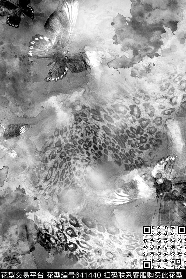 水墨蝴蝶豹纹数码印花华亿平台下载（图片编号: 641440） - 瓦栏（Walan）