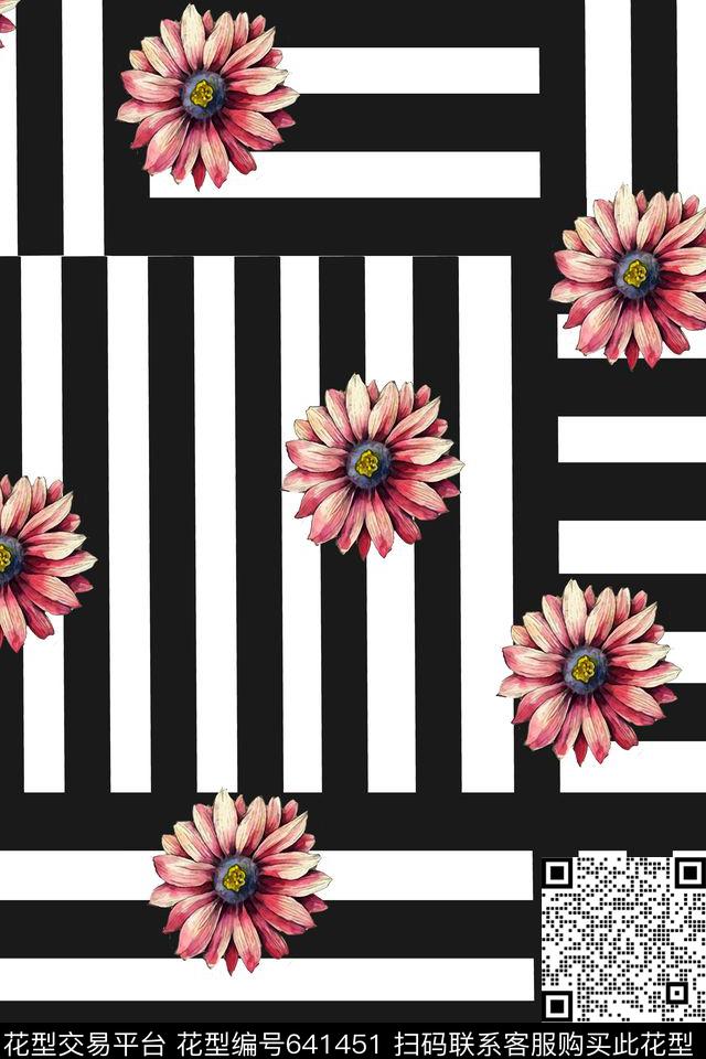花朵花卉几何数码印花华亿平台下载（图片编号: 641451） - 瓦栏（Walan）