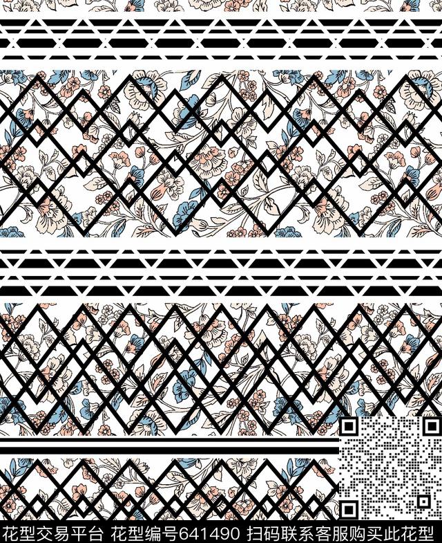 花朵花卉线条传统印花华亿平台下载（图片编号: 641490） - 瓦栏（Walan）