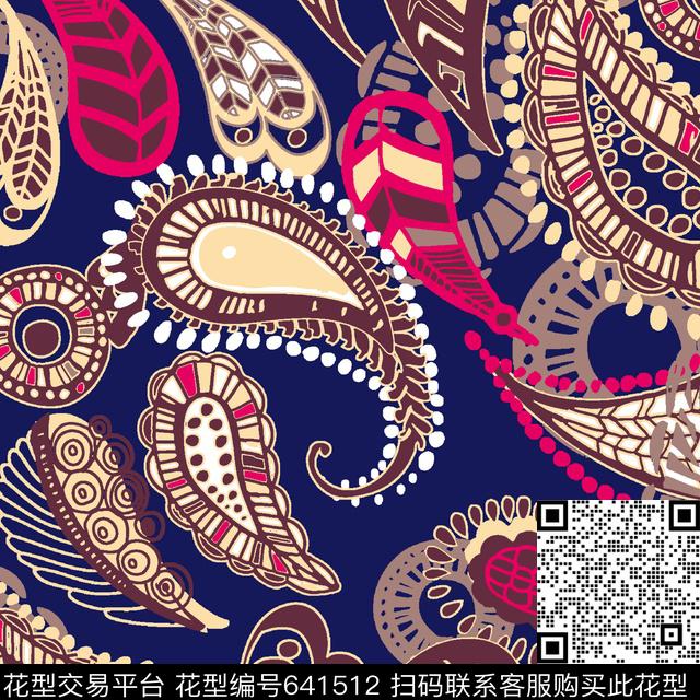 火腿花佩斯利名族风传统印花华亿平台下载（图片编号: 641512） - 瓦栏（Walan）